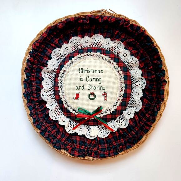 Vintage 1987 Christmas Needlepoint Wall Basket Christmas is Caring and Sharing - Picture 4 of 9